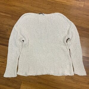 Zara Knit Sweater‎ Womens Size Medium Cream Pullover Lightweight Long Sleeve